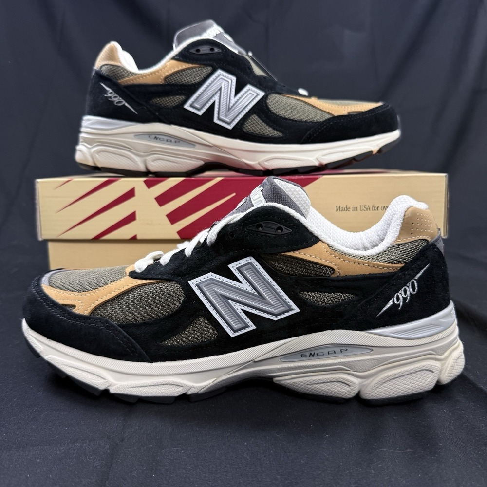 Size 9 New Balance 990v3 Made in USA Black Tan Teddy Santis Men's Shoes M990BB3